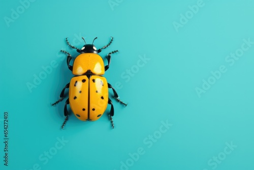 One close up beetle on studio blue coloured background. © Twomeows_AS
