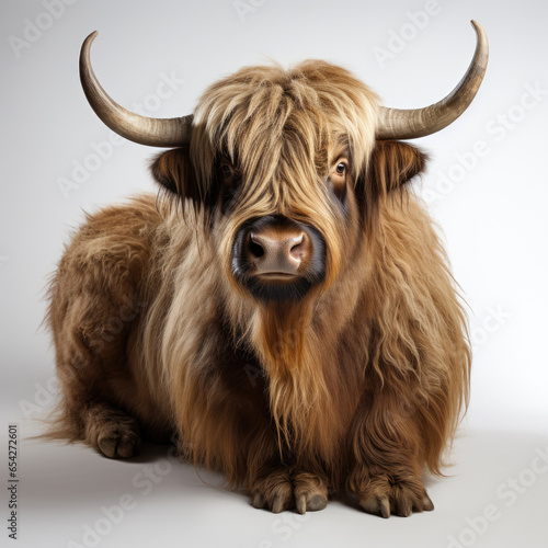 wild Tartary cow yak animal hairy cattle on white background created with Generative AI Technology