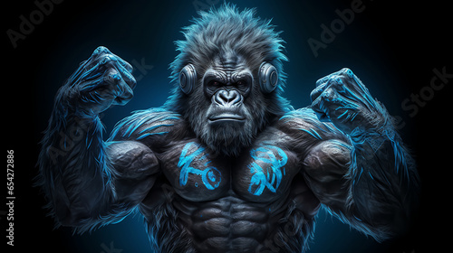  A picture of a muscular gorilla emitting blue electricity generative ai