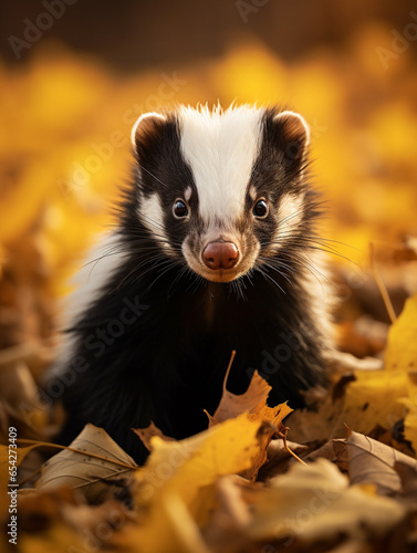 A Photo of a Skunk in an Autumn Setting