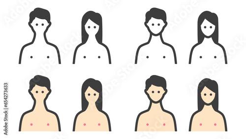 上半身が裸の男女、セックス、性教育のベクターアイコンイラスト素材