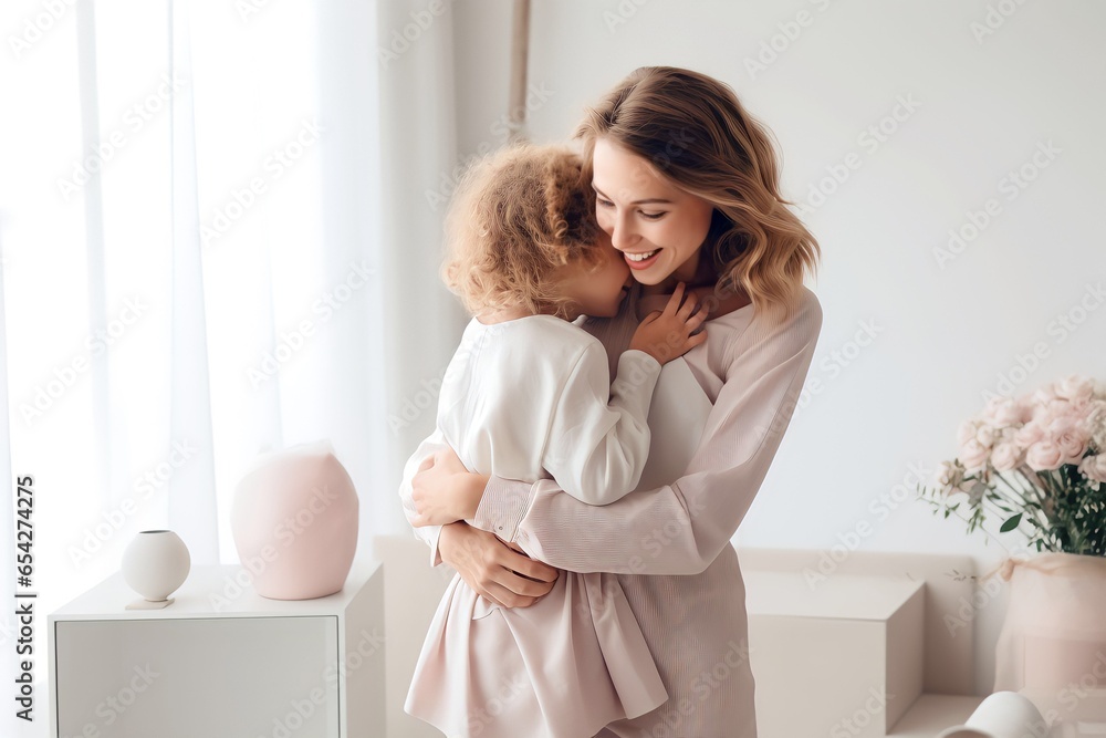 children having fun hugging their mother at home children having fun hugging their mother at home