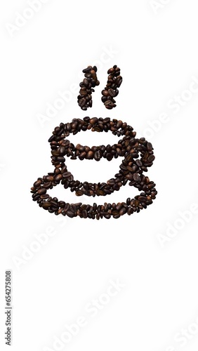 Coffee cup animation out of coffee beans with alpha vertical.