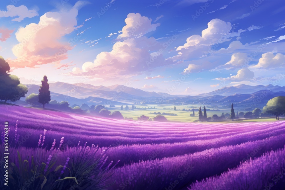 A serene lavender field with the fragrance of blooming flowers wafting through the air. A serene lavender field with the fragrance of blooming flowers wafting through the air.