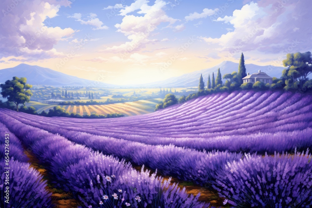 A serene lavender field with the fragrance of blooming flowers wafting through the air.