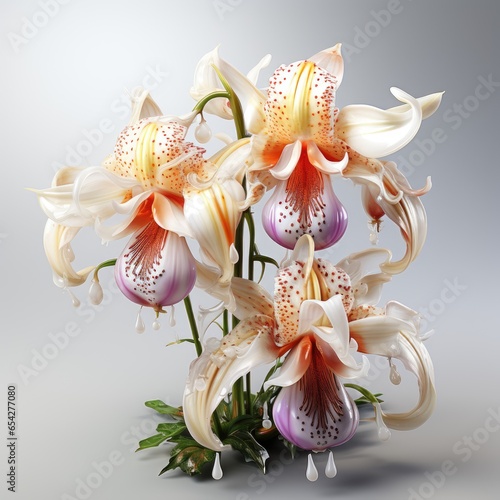 Full View Coryanthes Orchid On A Completely , Isolated On White Background, For Design And Printing photo