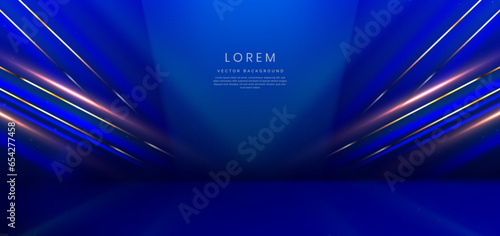 Elegant blue stage background with blue dot neon line and lighting effect sparkle. Luxury template award design