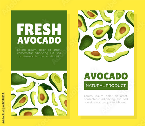 Avocado Banner and Poster Design with Green Fruit Vector Template