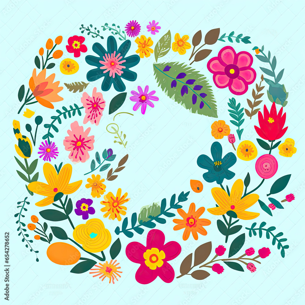 Springtime Embrace: Colorful Bouquet and Heart Frame Wreath in a Seamless Floral Clipart Pattern