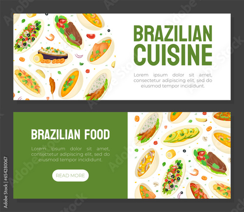 Brazilian Food and Dish Banner Design with Served Meal Vector Template
