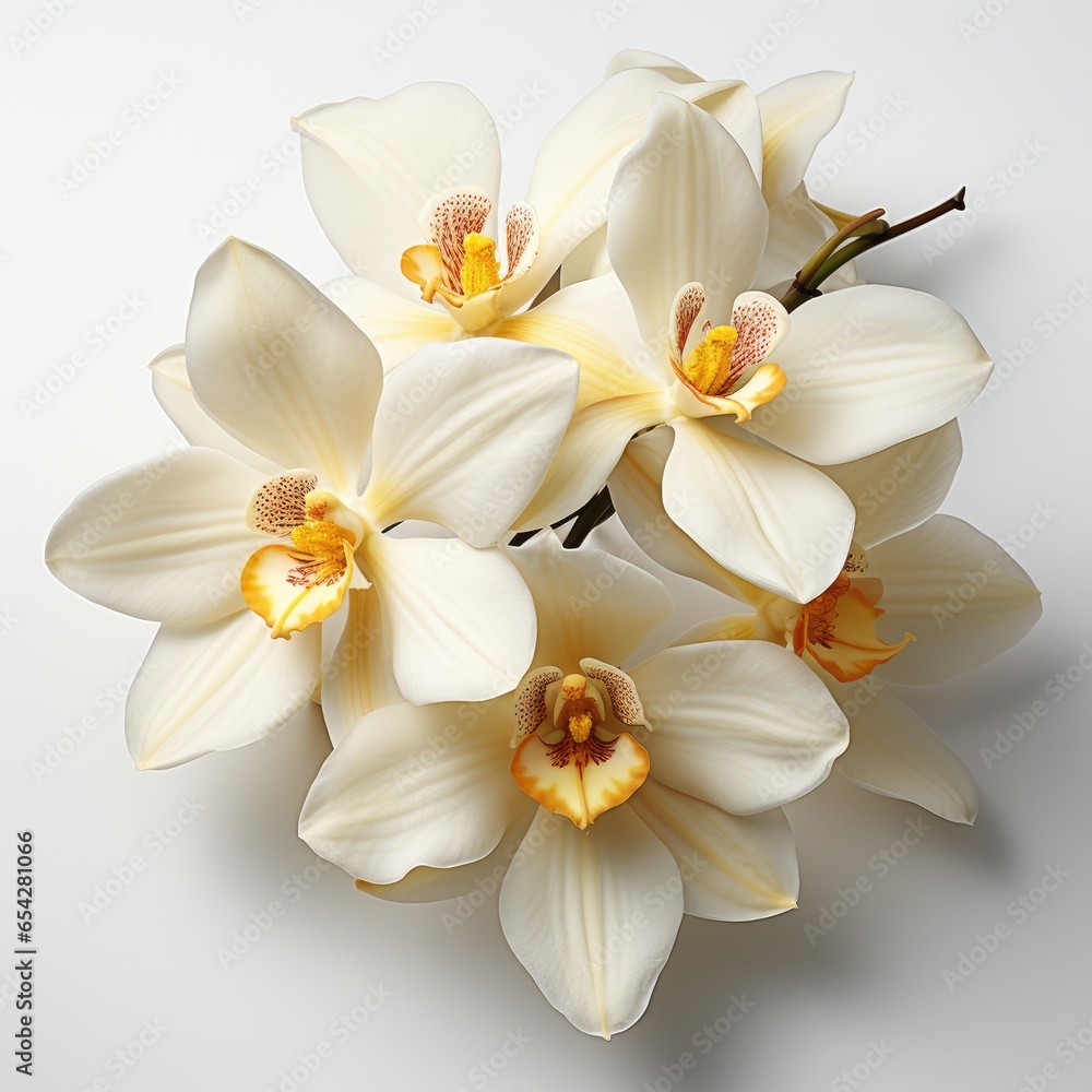 Full View Vanilla Orchid On A Completely , Isolated On White Background, For Design And Printing - obrazy, fototapety, plakaty 