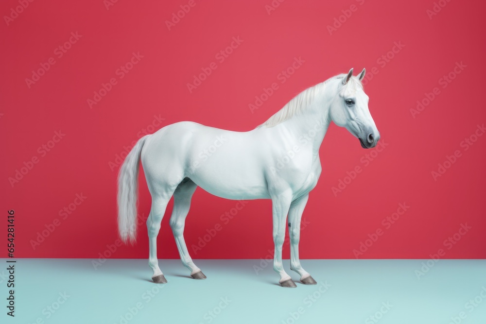 One full horse on pink coloured background.