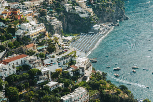 Italian island with medditerranean houses and beach photo