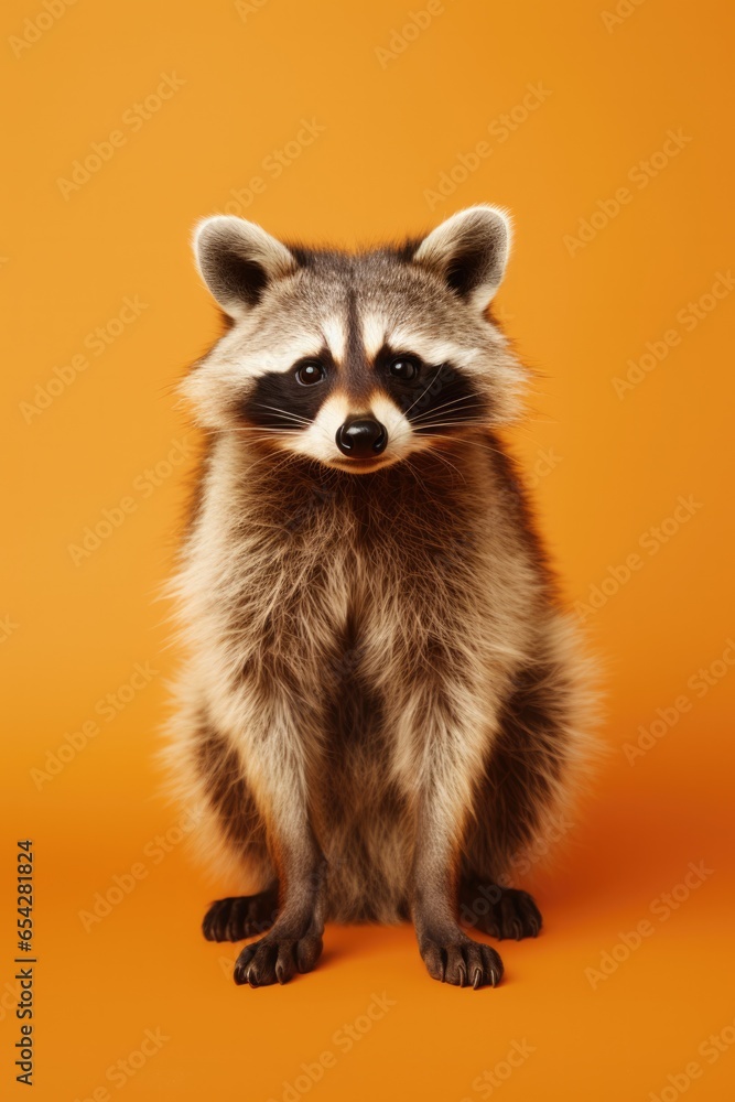 Raccoon on coloured studio background.