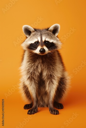 Raccoon on coloured studio background.