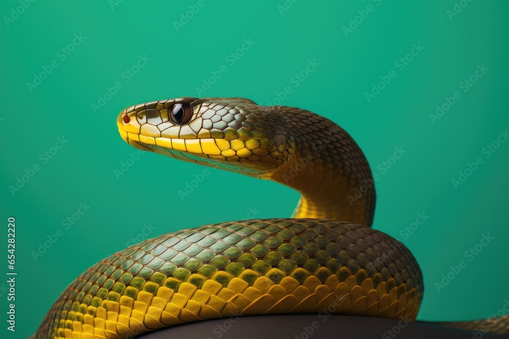 Snake portrait on coloured studio background. Snake portrait on coloured studio background.