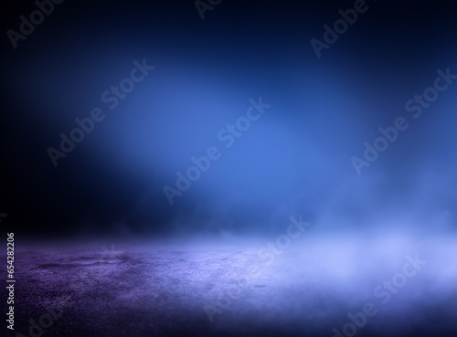 stage with colored blue fog and lights