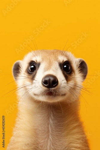Cute ferret portrait on coloured studio background.