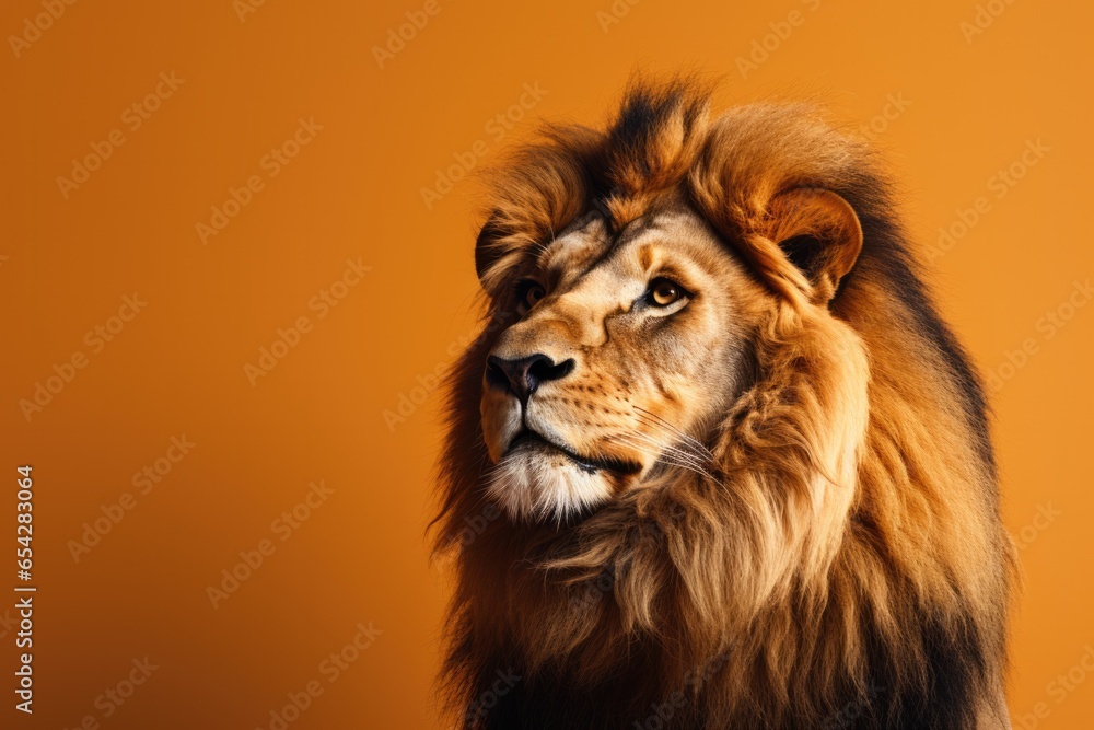 One lion portrait on coloured background.