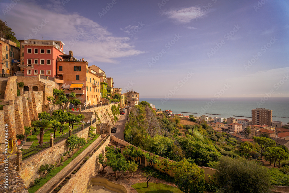 view of an old town in Italy near the sea