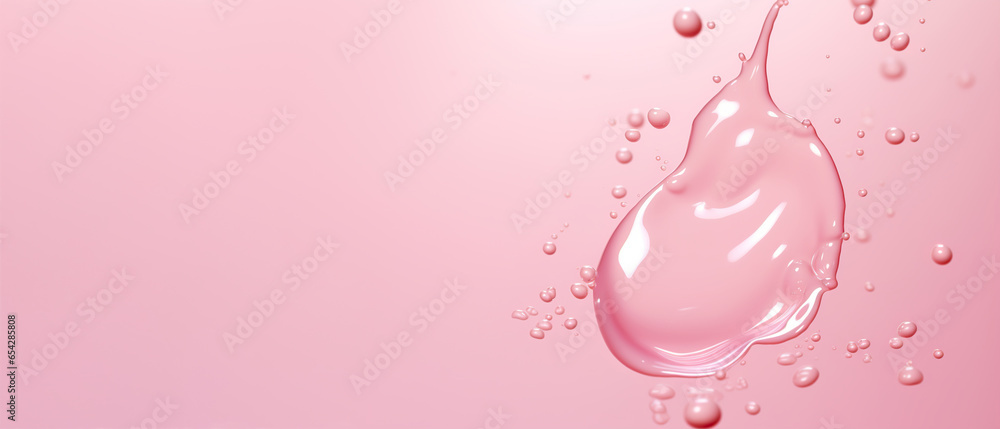 Pink cosmetic cream splash with drops. Face creme, body lotion, moisturizer. Skincare, beauty product. Liquid. Banner with copy space for text. Pink cosmetic cream splash with drops. Face creme, body lotion, moisturizer. Skincare, beauty product. Liquid. Banner with copy space for text.