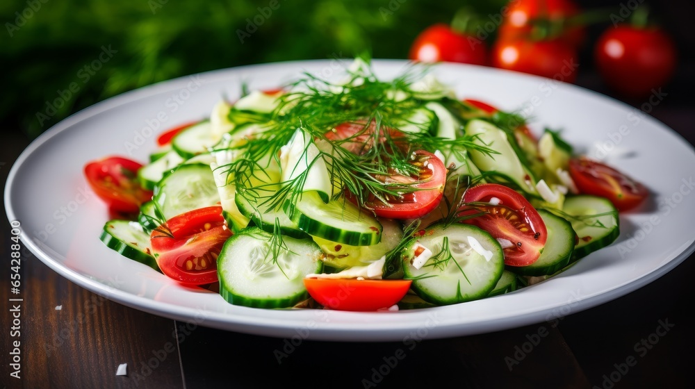 Salad with fresh vegetables olives tomatoes red onion greek cheese feta and olive oil isolated on white background.