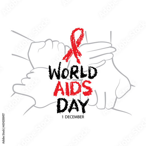 World AIDS Day. Vector illustration of a hand with a red ribbon.