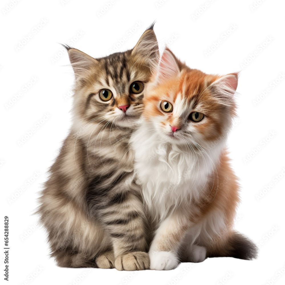 Two cat hugging isolated on white background