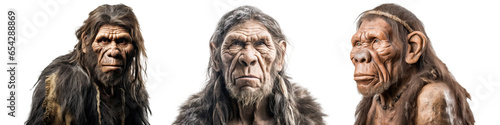 Set of neanderthal isolated on transparent background - Generative AI photo