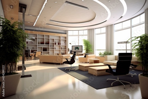 Interior of a contemporary office room. Generative AI © Kato