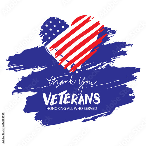 Thank you card design. Happy Veterans Day. Vector illustration. USA flag with brush strokes.