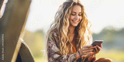 Captivating young woman enjoying unlimited 5G mobile plan in a relaxed manner.