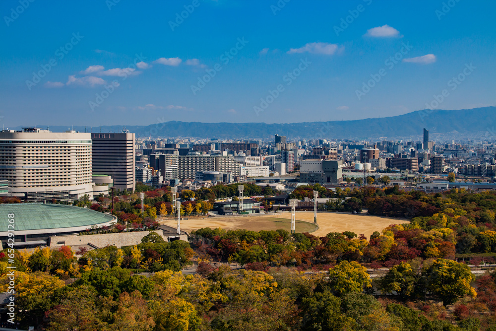 View of the city from Osaka Castle, Japan