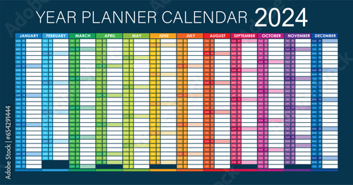 2024 Year Planner - Wall Planner Calendar Colorful - Full Editable - Vector Dark	
