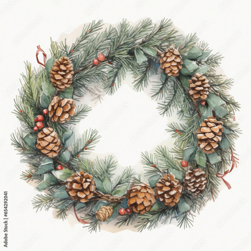 Fototapeta premium christmas wreath with cones