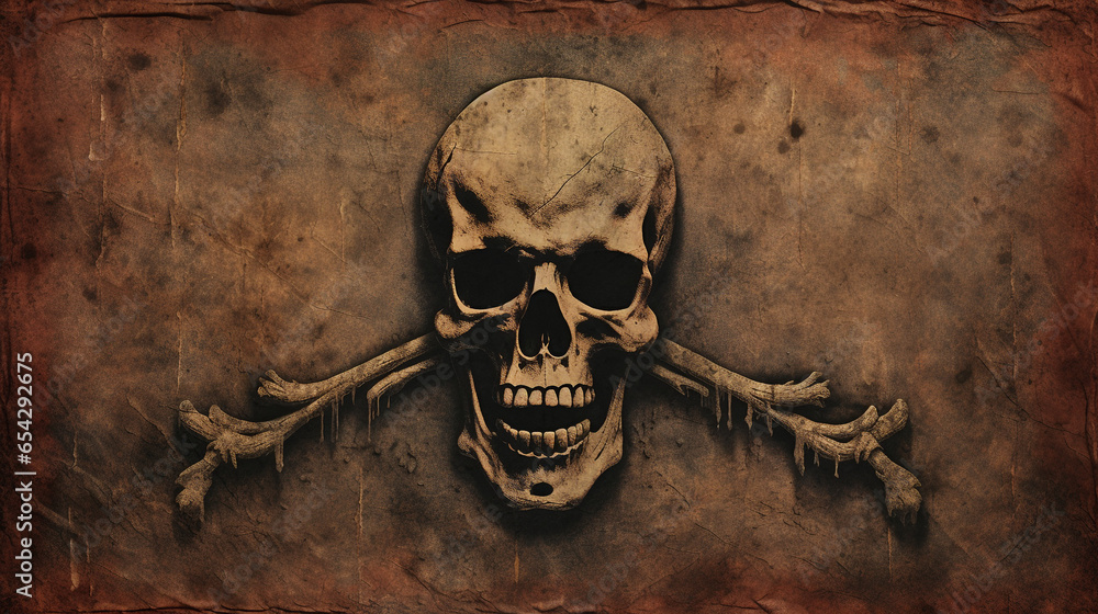 Obraz premium A vintage - style skull banner with a weathered and aged appearance, reminiscent of old pirate flags, conveying a sense of adventure and mystery