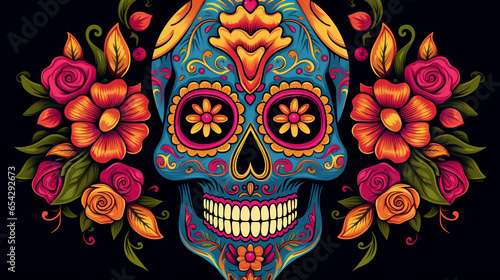 Mexican skull design with a weathered and aged appearance, reminiscent of traditional Mexican folk art