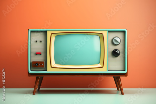Old television against an orange wall