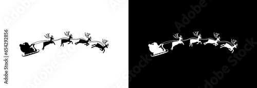 Silhouette of Santa Claus in a sleigh with reindeer.