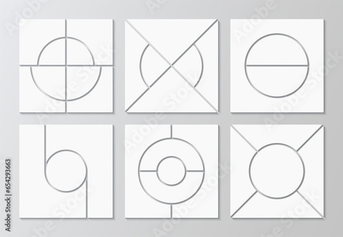 Presentation collage template collection. Set of moodboard layout. Album brandboard. Mosaic picture frame. Mood board background. Scrapbook grid. Gallery banner. Portfolio images. Vector illustration