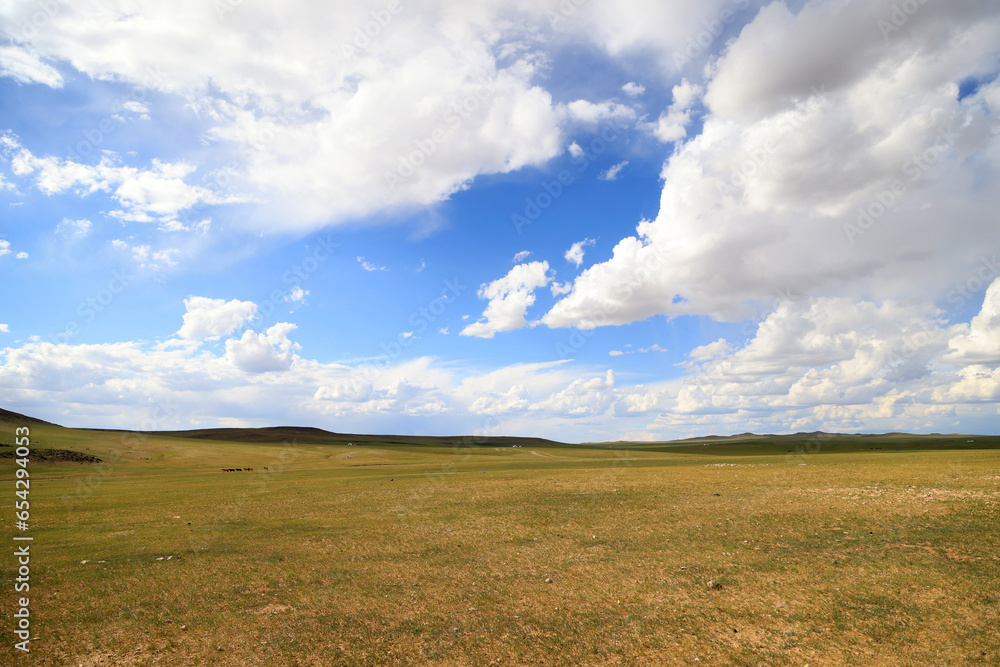 The fascinating steppe of Mongolia with its skies The fascinating steppe of Mongolia with its skies