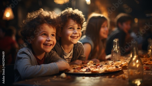 Kids eating pizza, generative AI