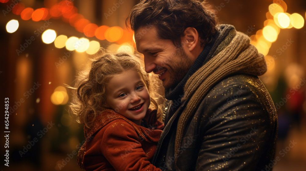 Urban family portrait with Christmas tree, capturing luminous joy and candid moments.