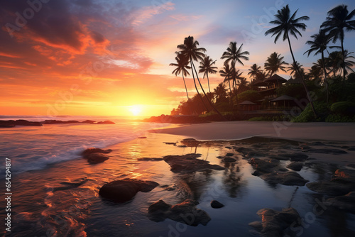 Breathtaking sunset over the serene beaches. A perfect getaway for relaxation and tranquility