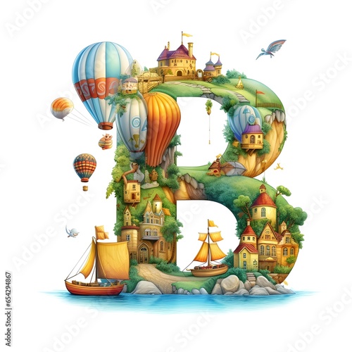 alphabet letter B with adventure kids storybook theme