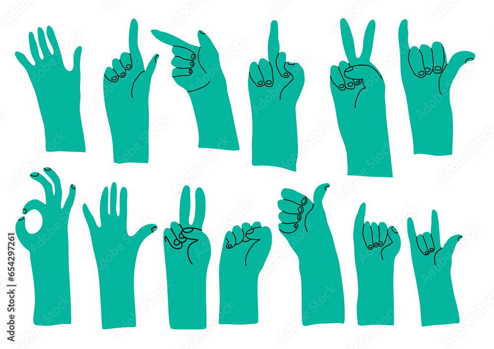 Fototapeta premium Cartoon hands showing different gestures set.