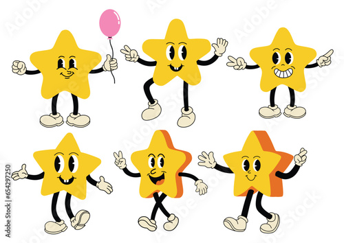 Cute star cartoon character set. 