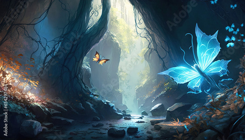 Magical Fairy Landscape with Vibrant Blue Flame - Enchanting photo