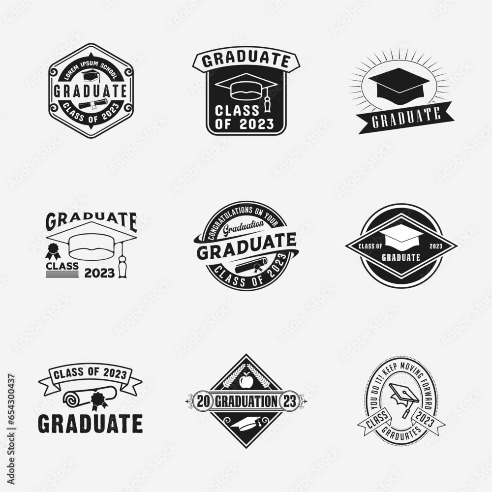 Set of Graduate badges Concept for shirt, print, seal, overlay or stamp, greeting, invitation card. Typography design- stock vector.