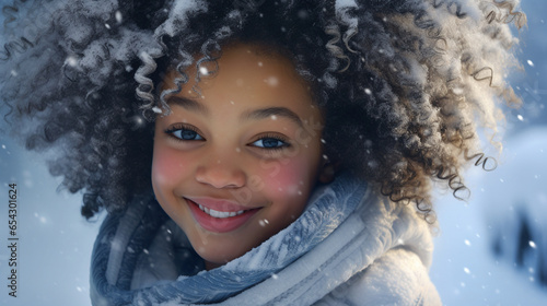 Joyful child embraces winter, laughter echoing through a playfully conceptual snowy wonderland. © swissa